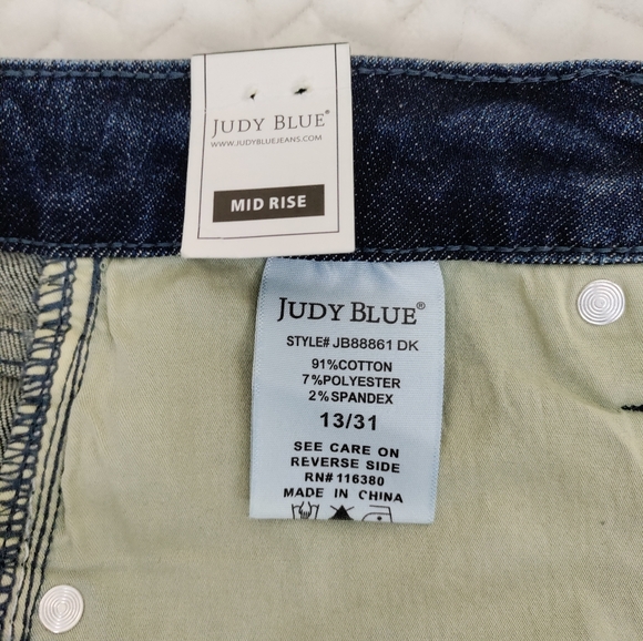 Judy Blue Jeans Mid Rise Dark Wash Blue Tummy Control Top Straight Fit Sz 31/13 - Picture 8 of 13